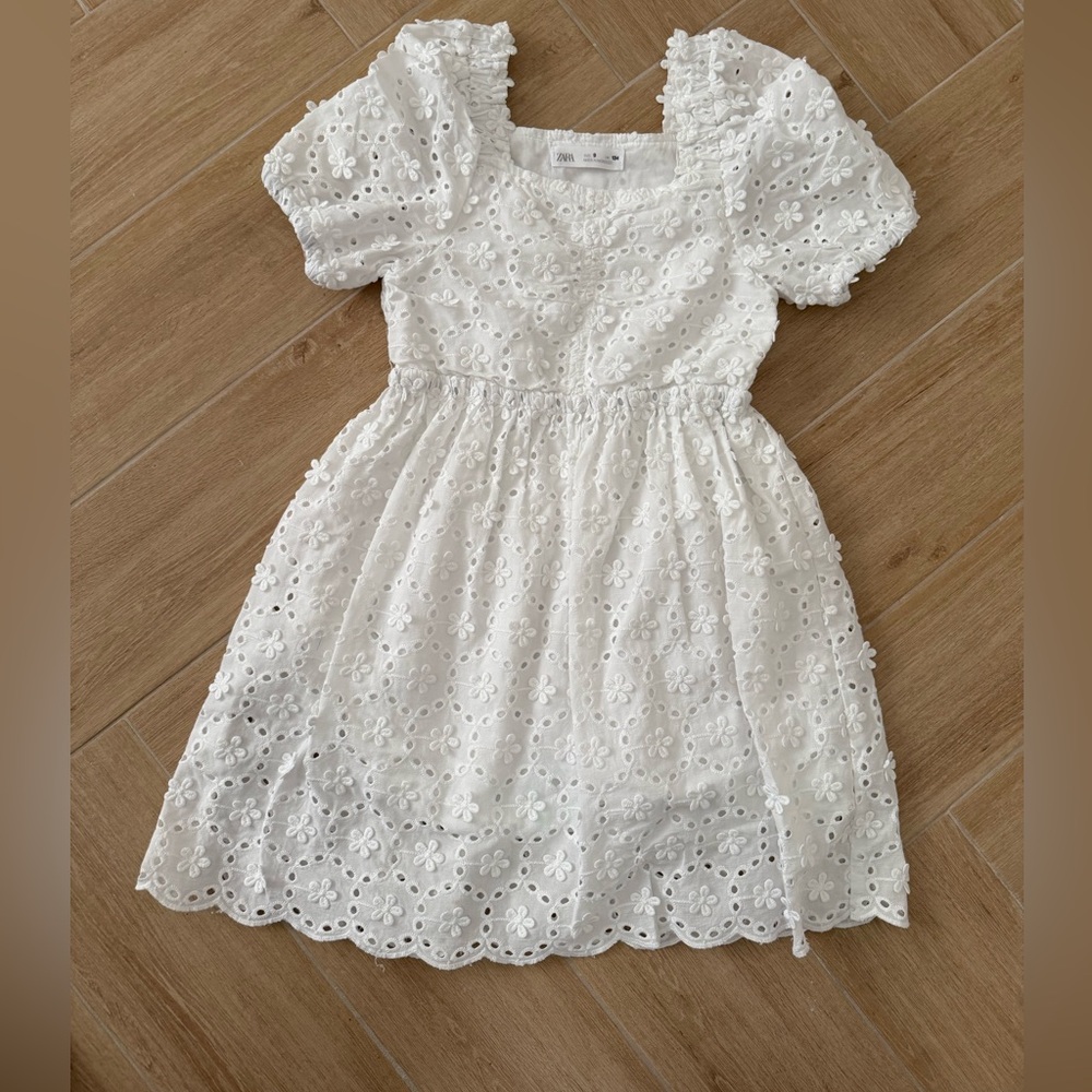 Zara White Floral Eyelet Kids Dress